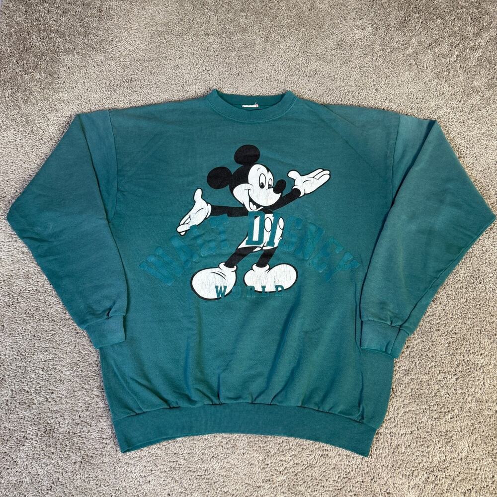 VINTGE Disney Designs Mickey Mouse Sweatshirt Mens XL Green Walt Disney 90s